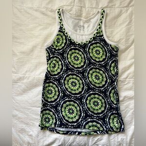 Justice navy and lime green medallion tank
